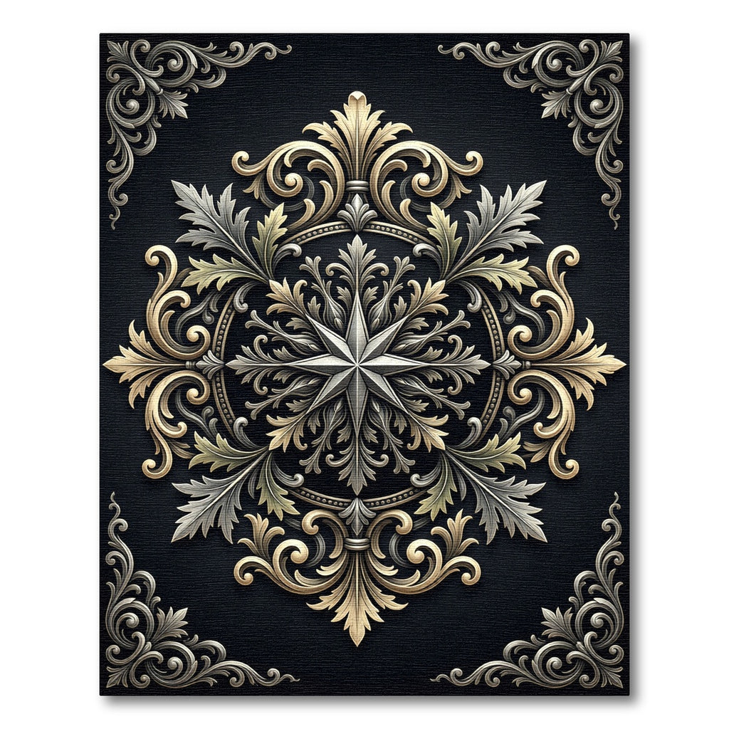 Elegant Gold Silver Victorian Star Medallion Rug