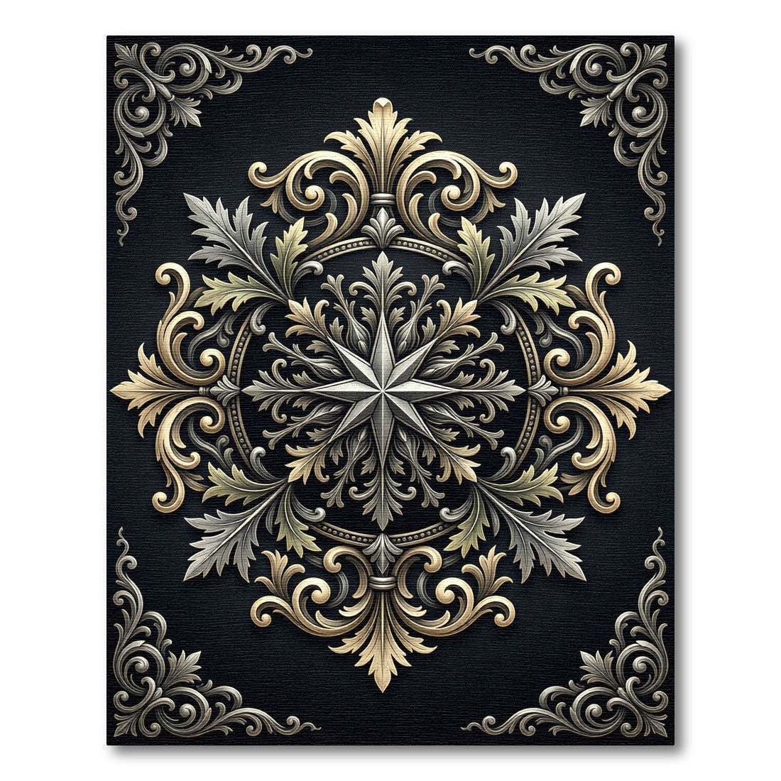 Elegant Gold Silver Victorian Star Medallion Rug