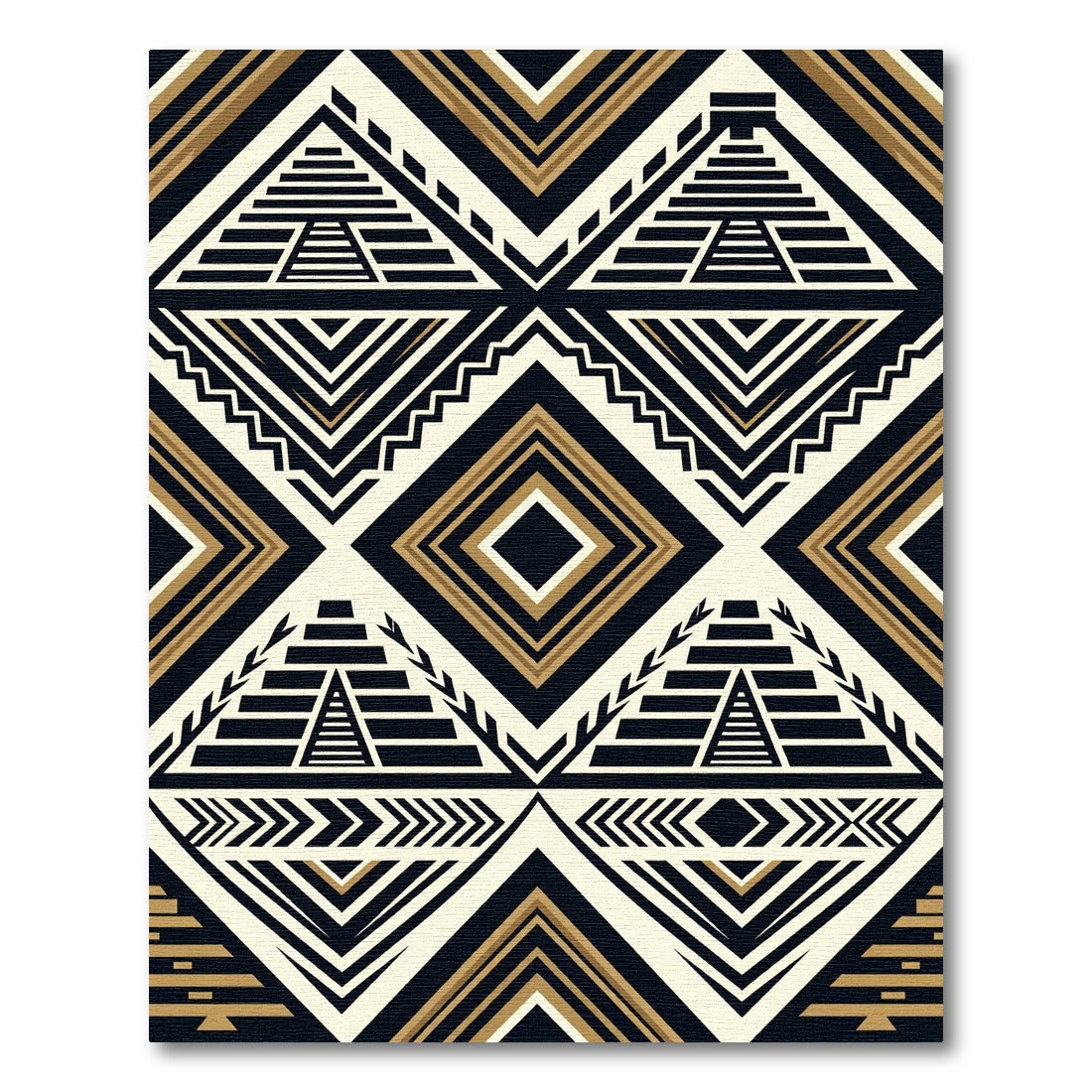 Monochrome Gold Mayan Pyramid Geometric Rug