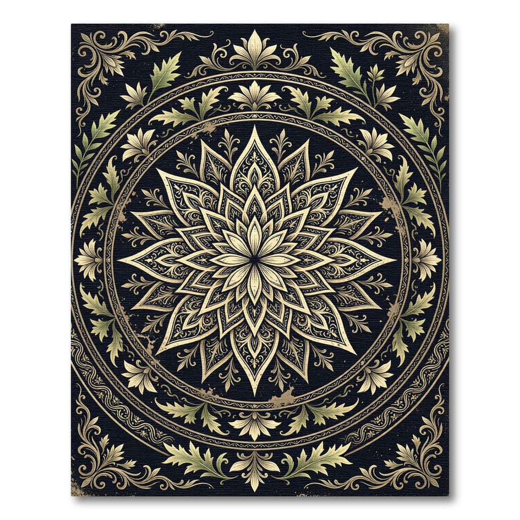 Ornate Gold Floral Bloom Medallion Rug