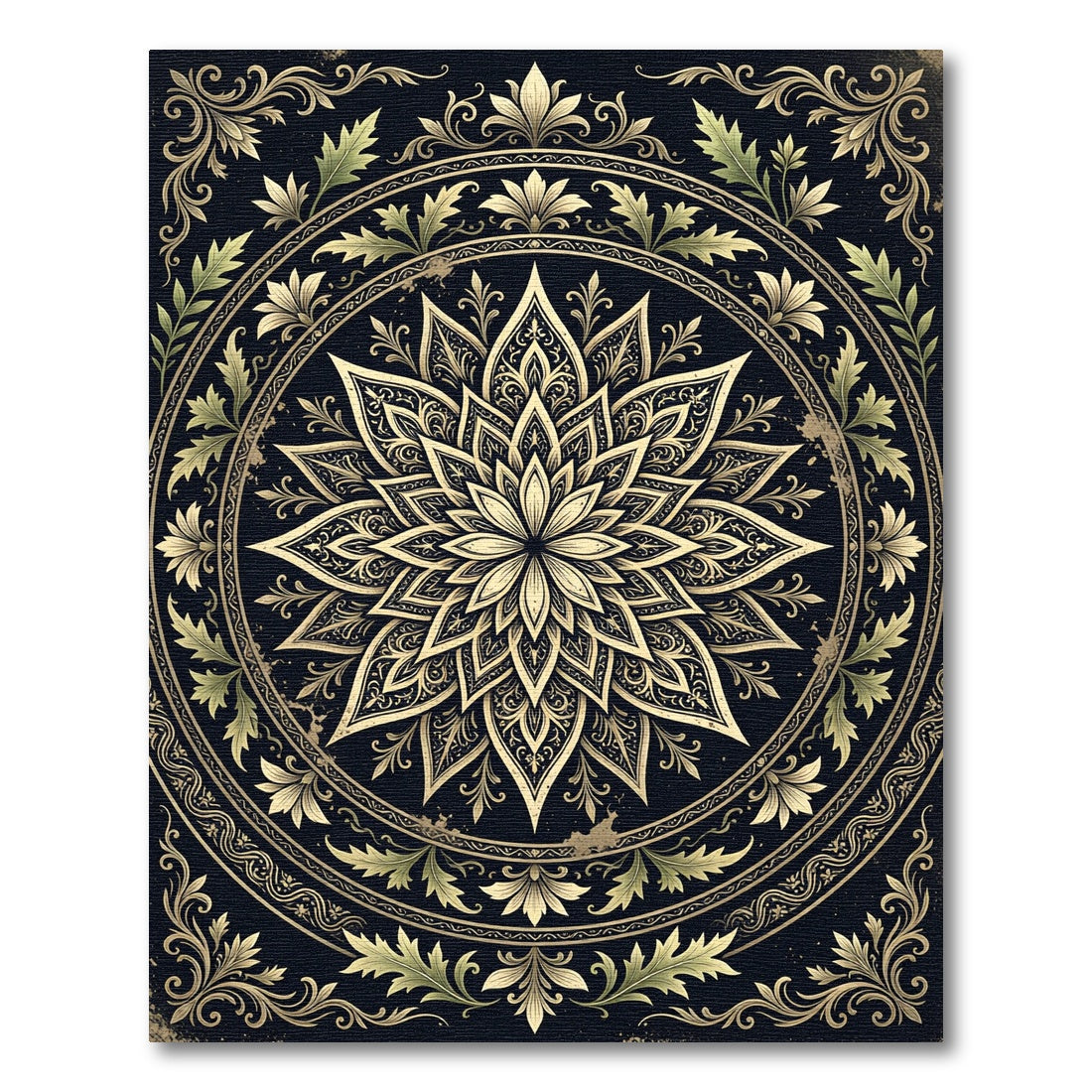 Ornate Gold Floral Bloom Medallion Rug
