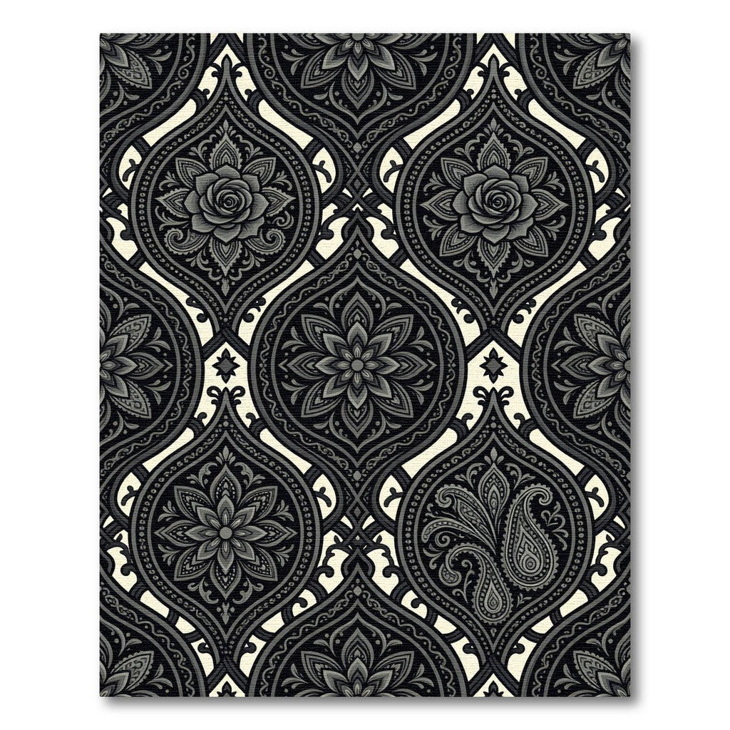 Ornate Grey Paisley Floral Medallion Rug