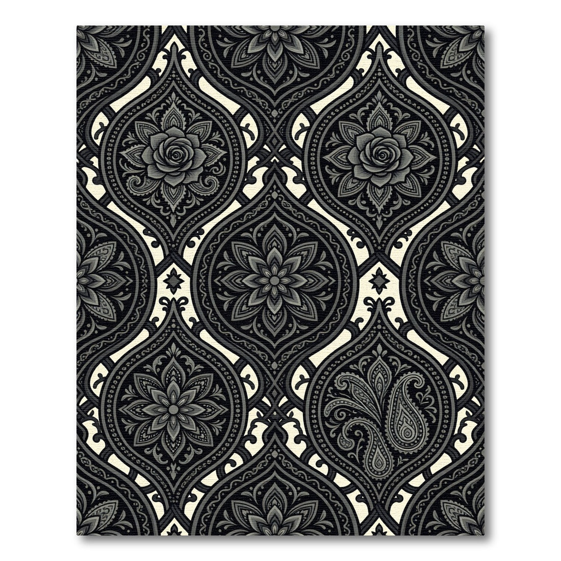 Ornate Grey Paisley Floral Medallion Rug