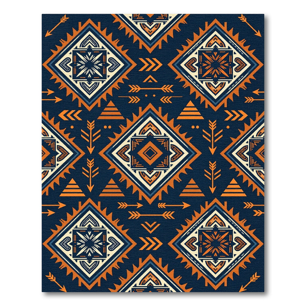 Navy Orange Geometric Boho Diamond Rug