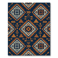 Navy Orange Geometric Boho Diamond Rug