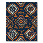 Navy Orange Geometric Boho Diamond Rug