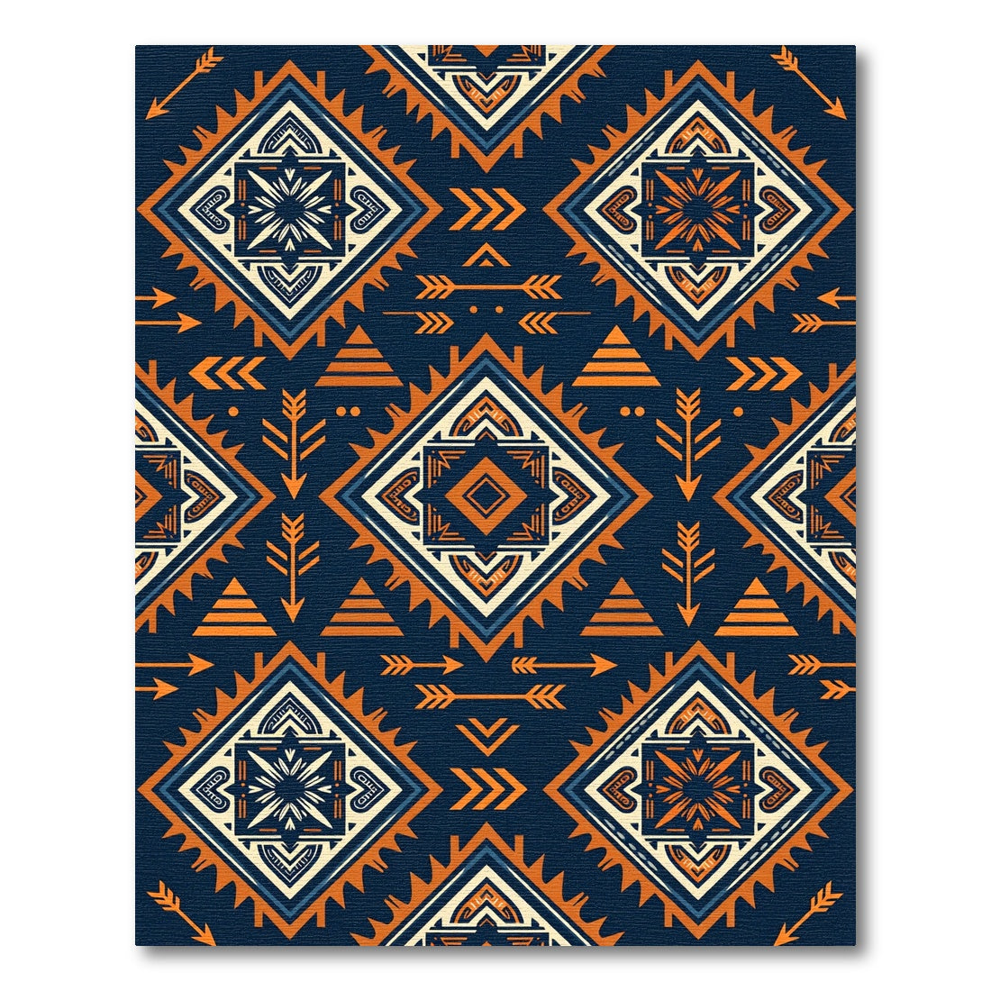 Navy Orange Geometric Boho Diamond Rug