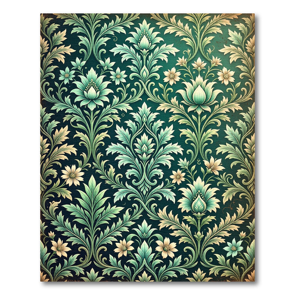 Elegant Emerald Floral Damask Scroll Rug