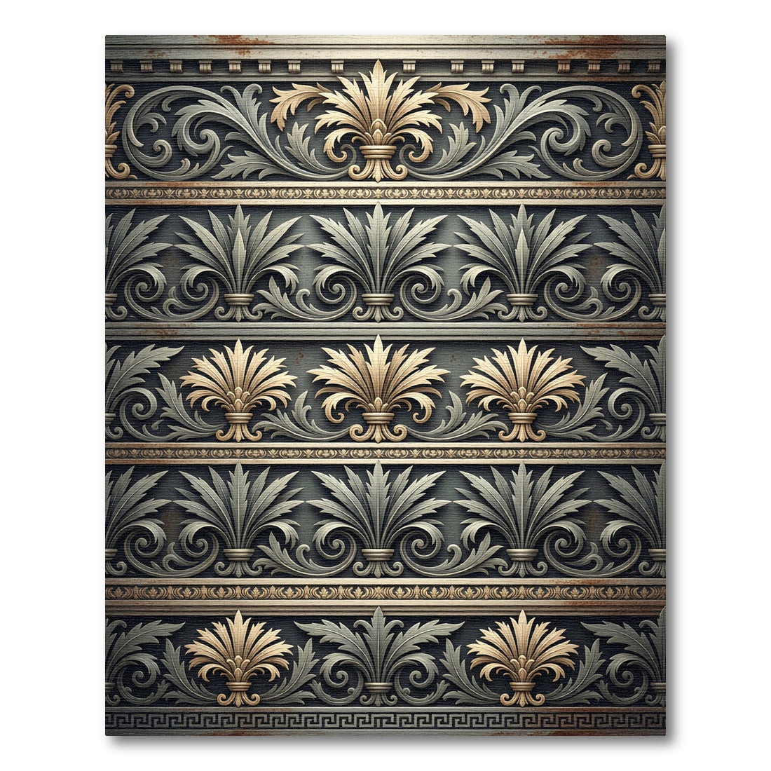 Ornate Gold and Silver Acanthus Scroll Rug
