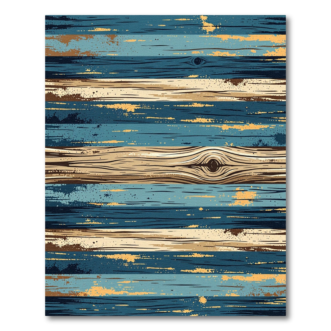 Rustic Weathered Blue and Gold Striped Wood Rug