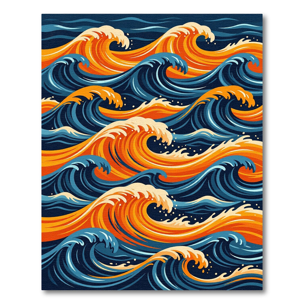 Vibrant Golden Blue Oceanic Wave Rug