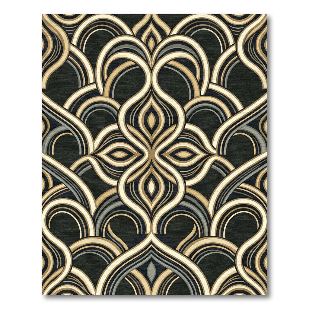 Art Deco Gold and Black Swirl Rug