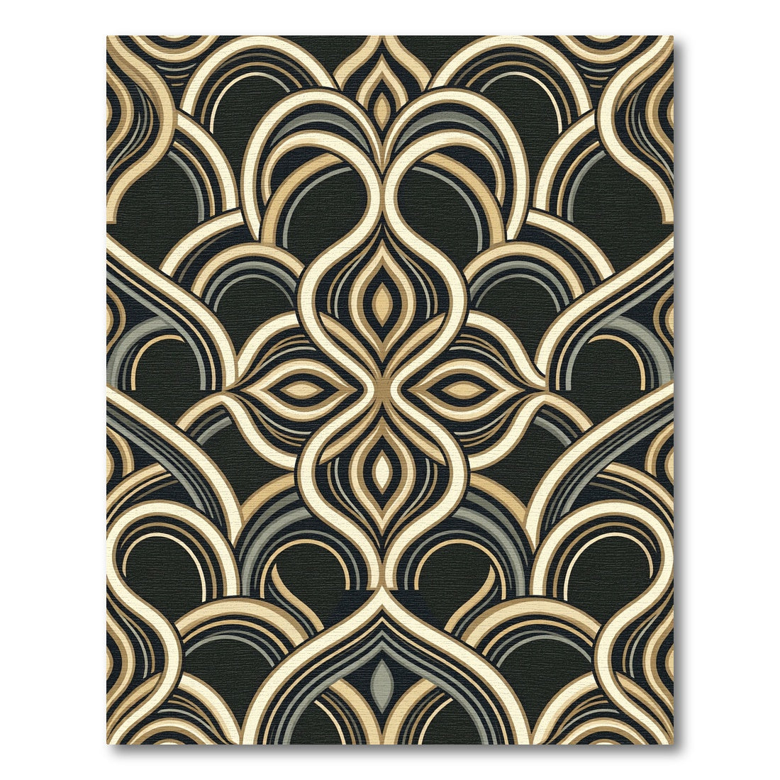 Art Deco Gold and Black Swirl Rug