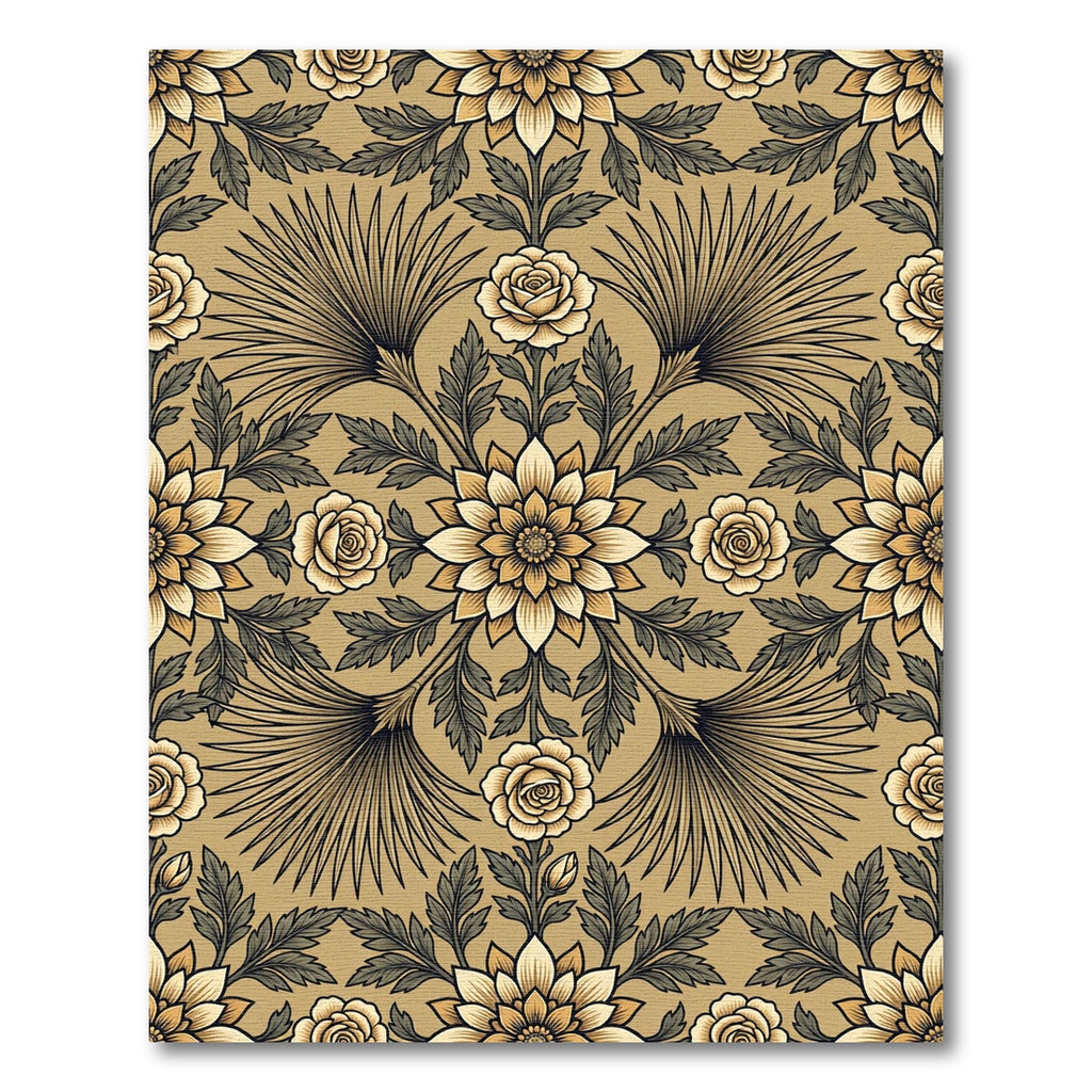 Gold Cream Floral Scrolling Vine Rug