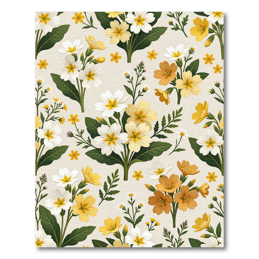 Botanical Cream Yellow White Primrose Rug