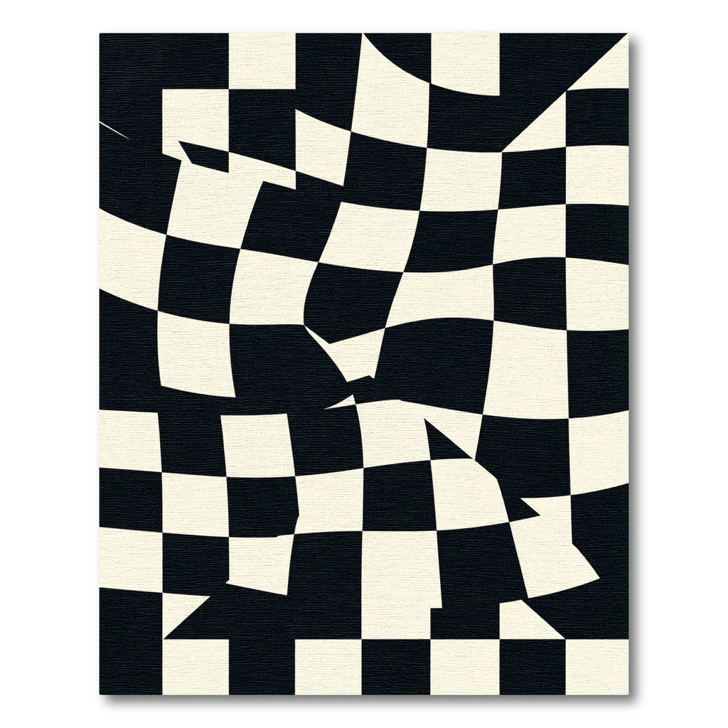 Modern Distorted Black White Checkerboard Rug
