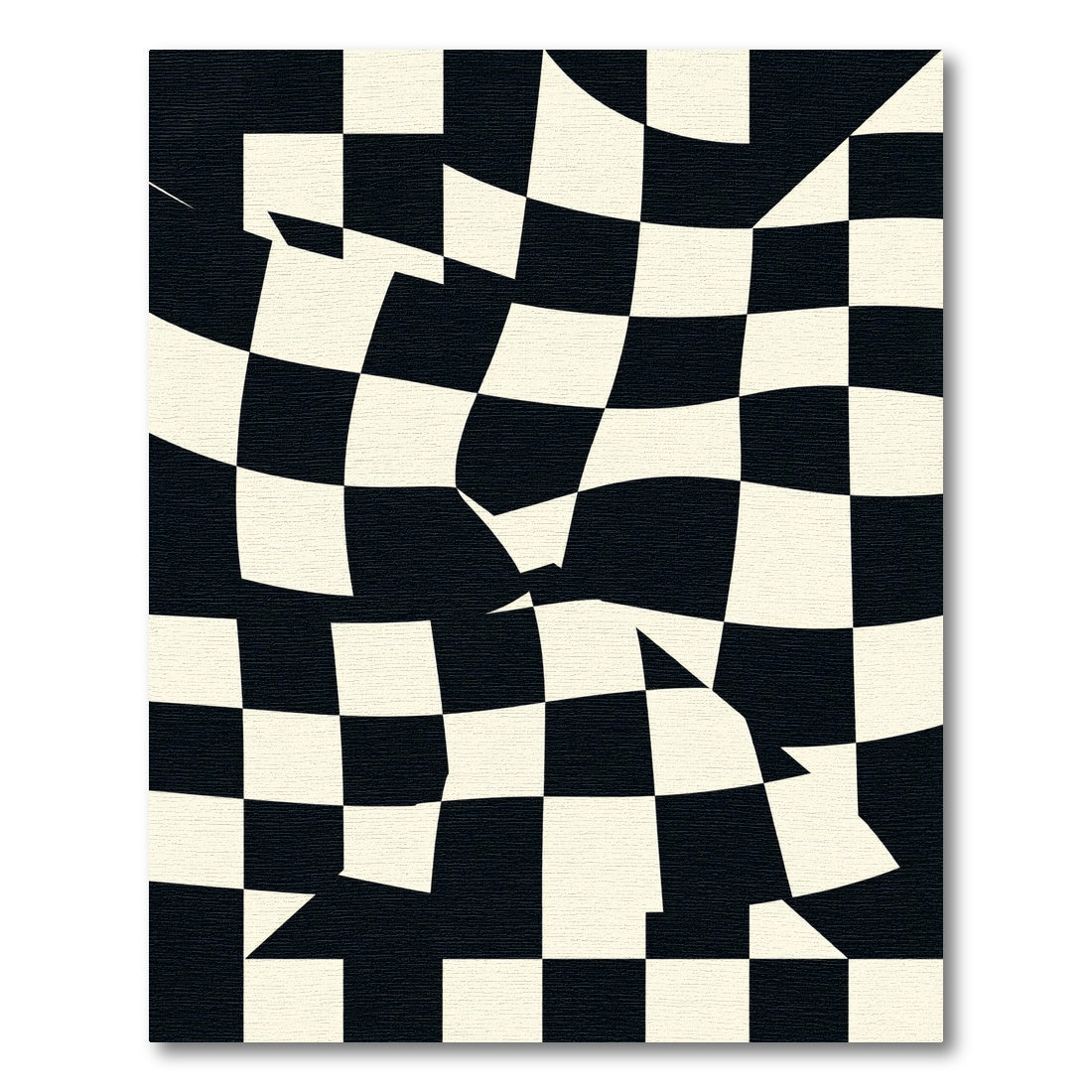 Modern Distorted Black White Checkerboard Rug