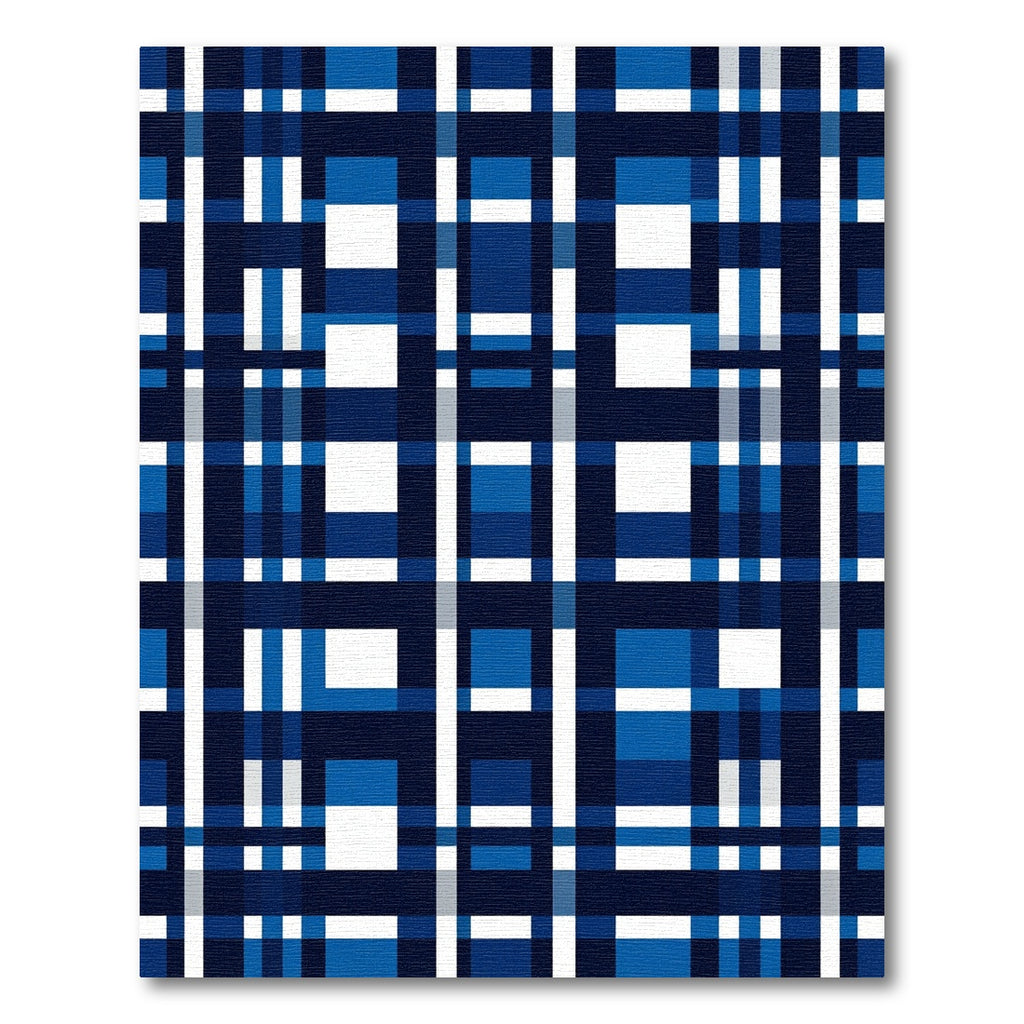 Geometric Navy and Blue Plaid Check Rug