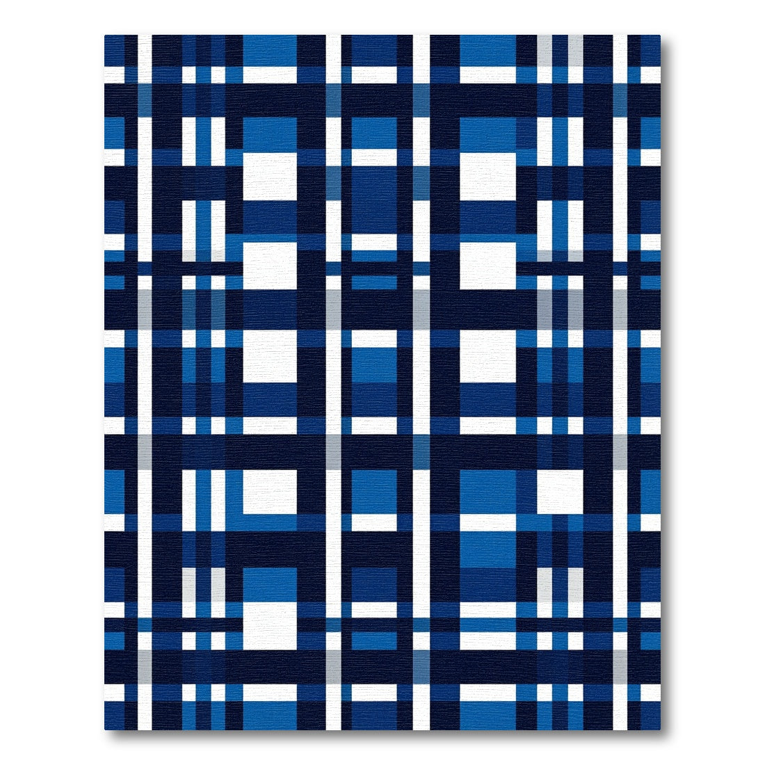 Geometric Navy and Blue Plaid Check Rug