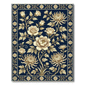 Cream Floral Blooms Dark Navy Border Rug