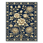 Cream Floral Blooms Dark Navy Border Rug