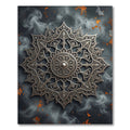 Ornate Silver Scrollwork Mandala Rug
