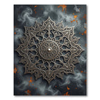 Ornate Silver Scrollwork Mandala Rug