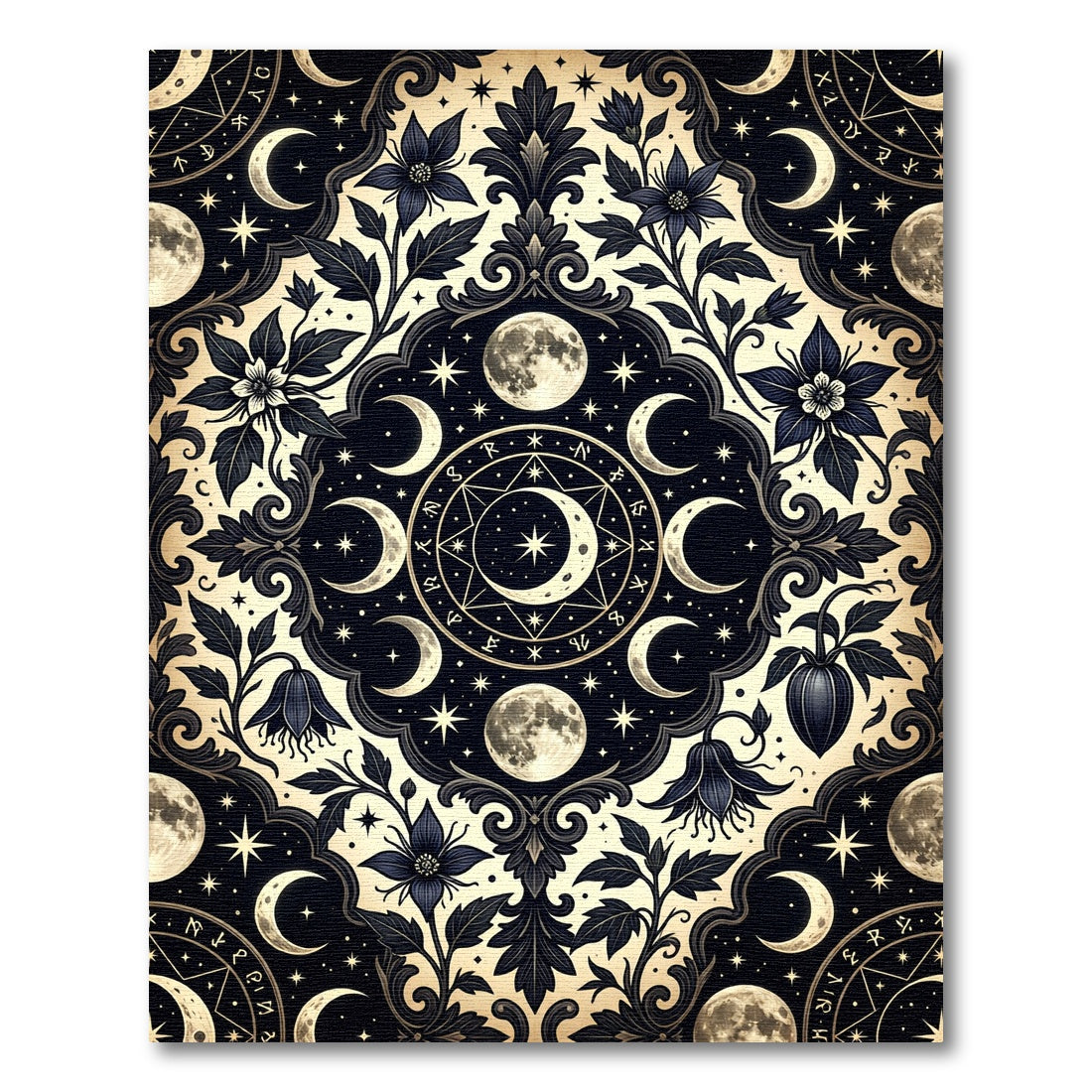 Celestial Lunar Moon Flower Medallion Rug