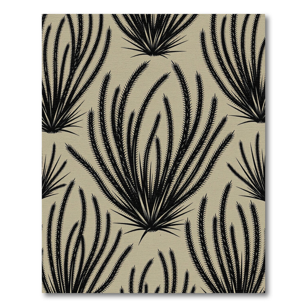 Black Grasslike Fern Foliage Beige Rug