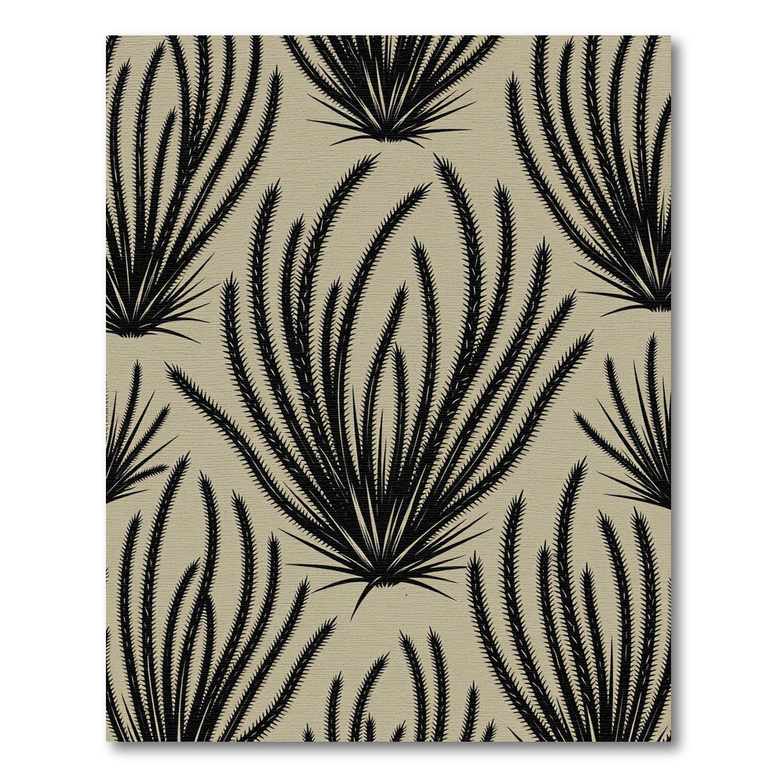 Black Grasslike Fern Foliage Beige Rug