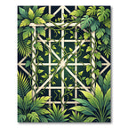 Lush Green Tropical Foliage Trellis Rug