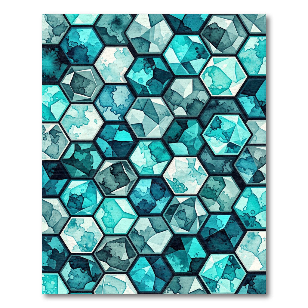 Teal Watercolor Geometric Hexagon Mosaic Rug