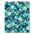 Teal Watercolor Geometric Hexagon Mosaic Rug