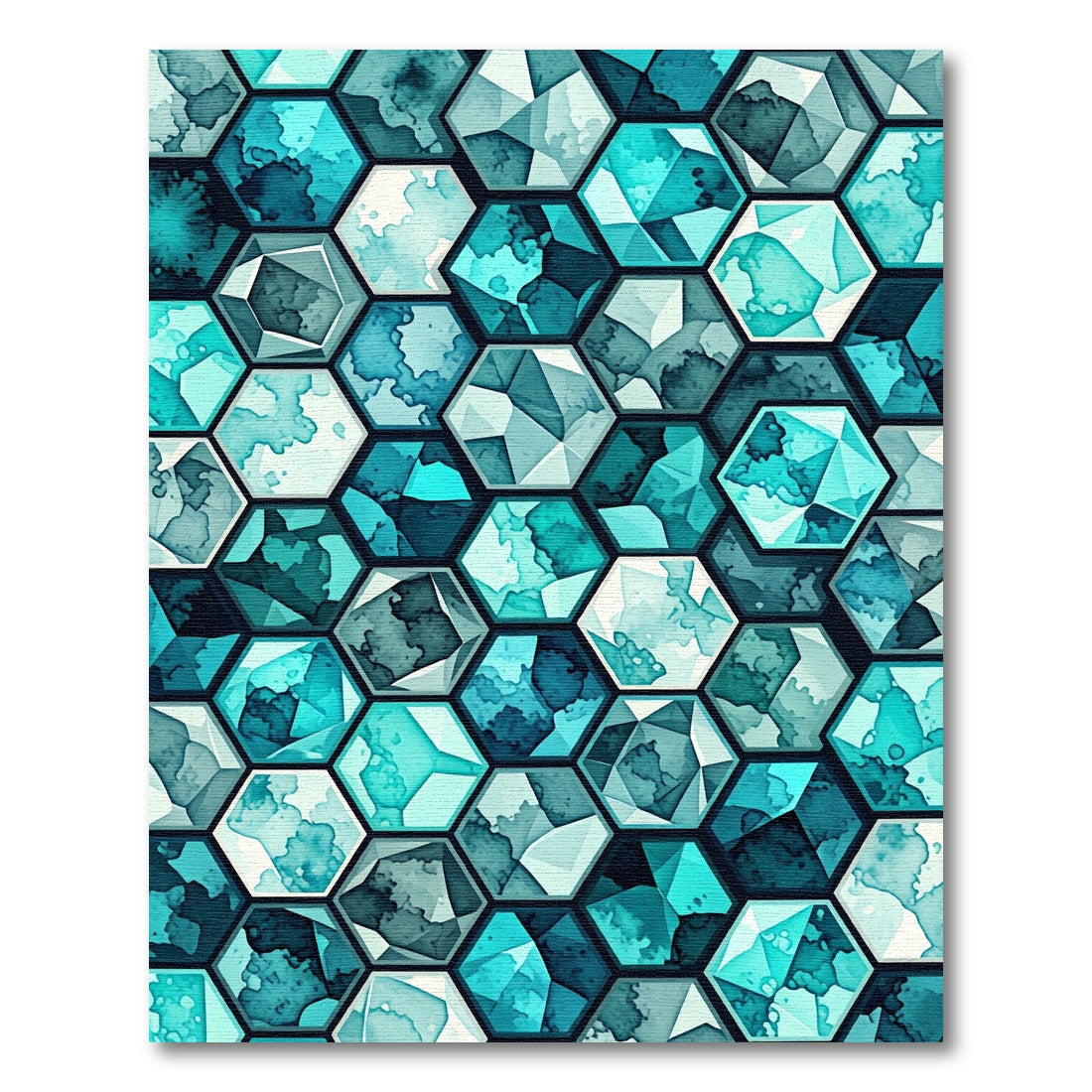 Teal Watercolor Geometric Hexagon Mosaic Rug