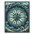 Nautical Compass Anchor Teal Ocean Wave Rug