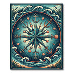 Nautical Compass Anchor Teal Ocean Wave Rug