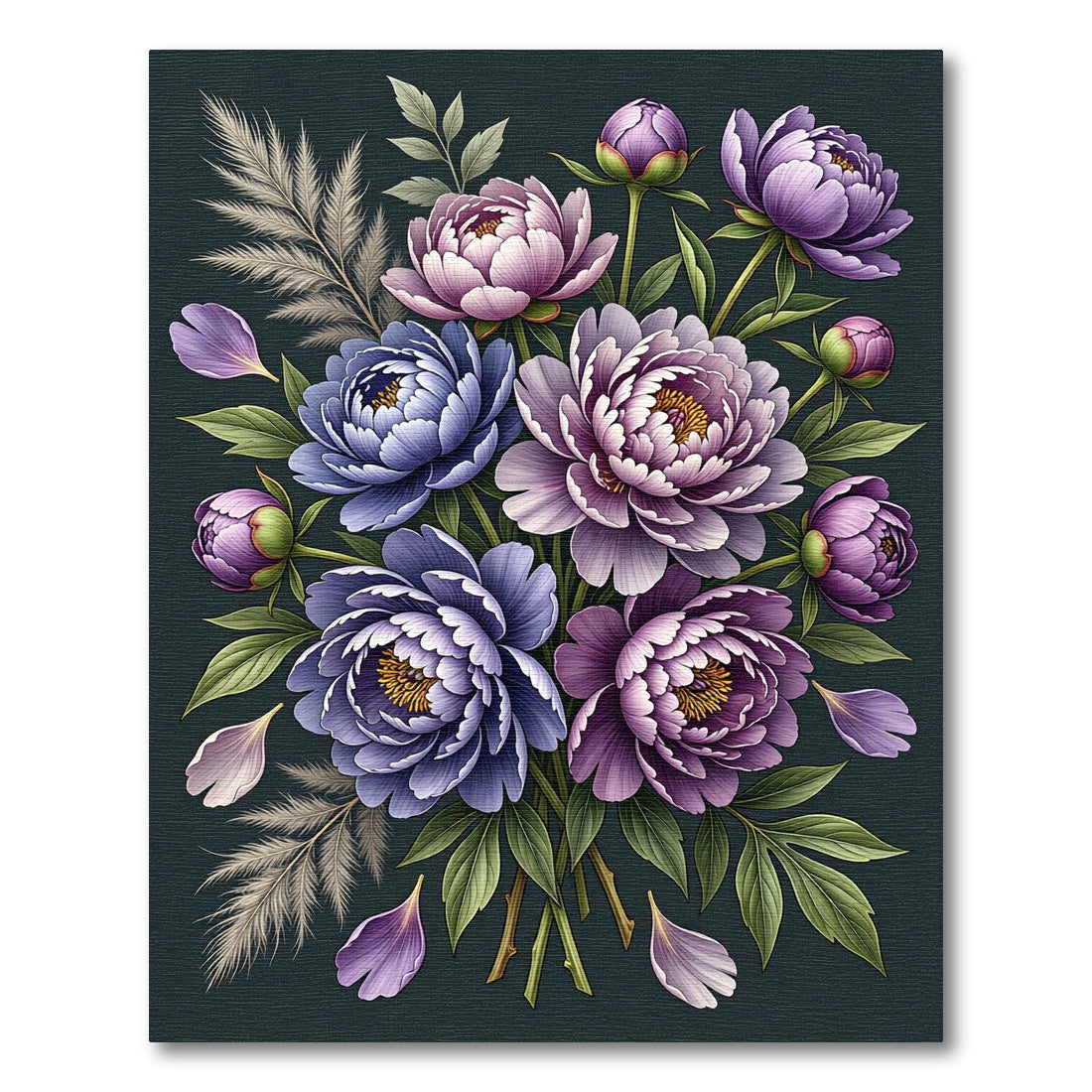 Elegant Purple Peony Floral Bouquet Rug