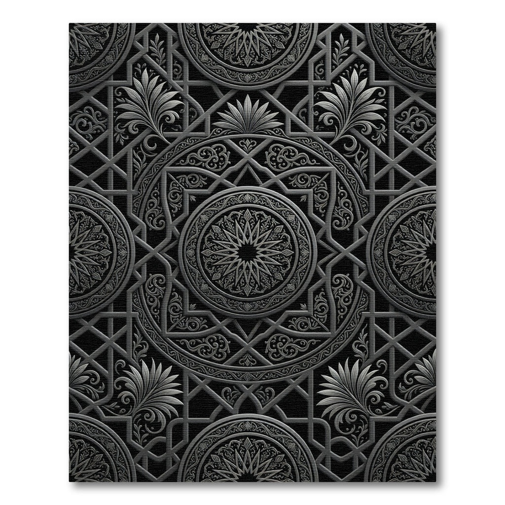 Dark Gray Intricate Geometric Medallion Rug