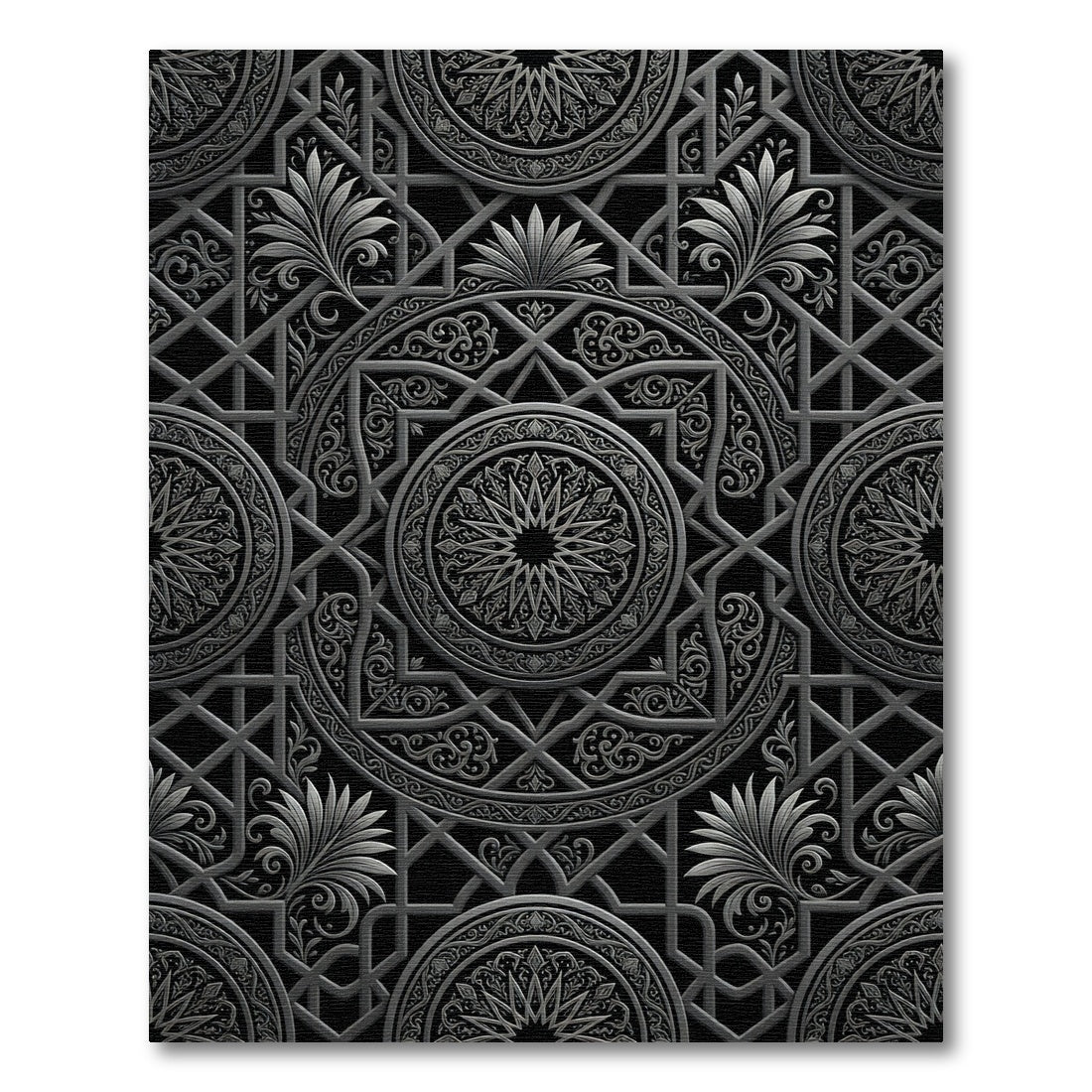 Dark Gray Intricate Geometric Medallion Rug