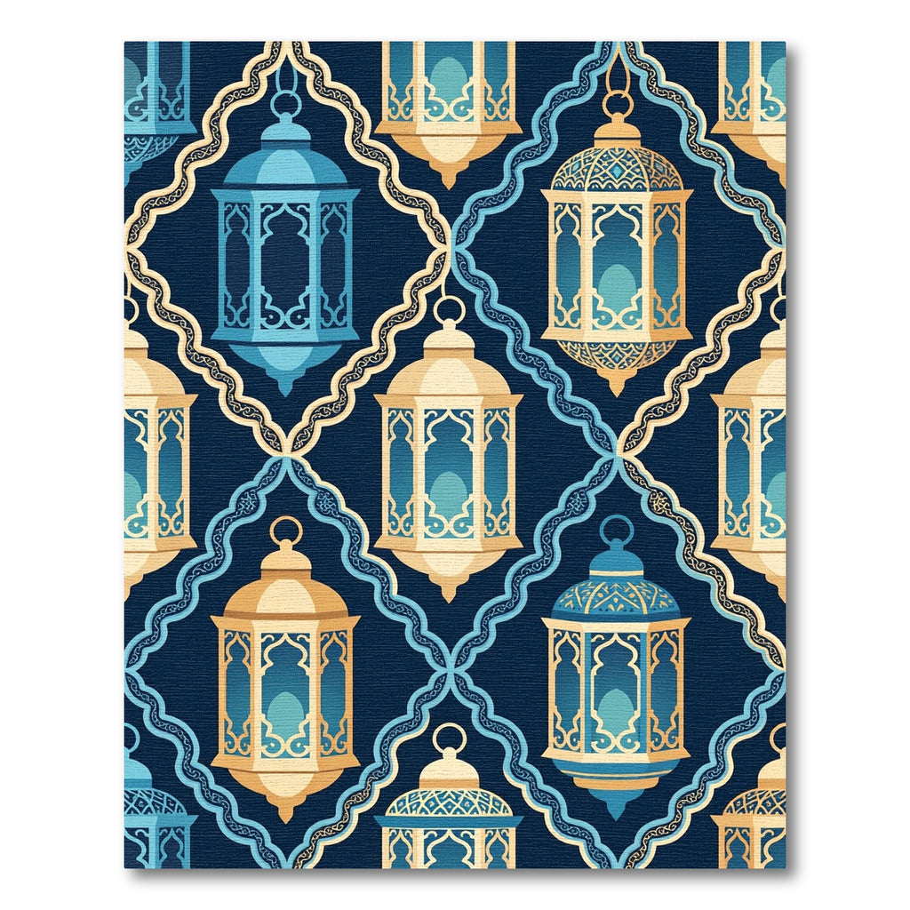 Golden Blue Lantern Arabesque Rug