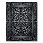 Dark Gray Ornate Scrollwork Medallion Rug