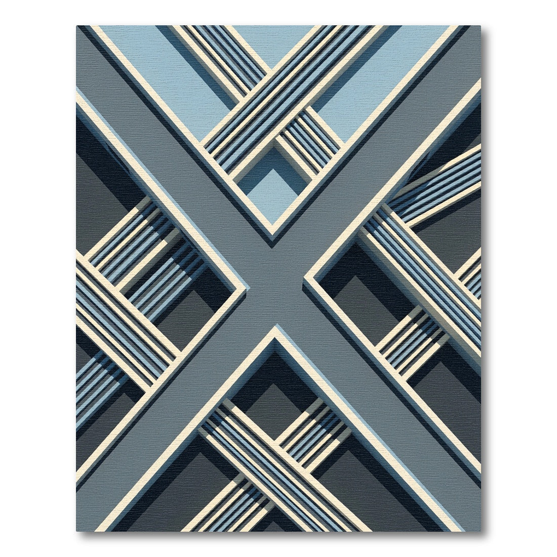 Modern Geometric Blue Cross Linear Rug