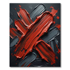 Bold Crimson Black Abstract Brushstroke Rug