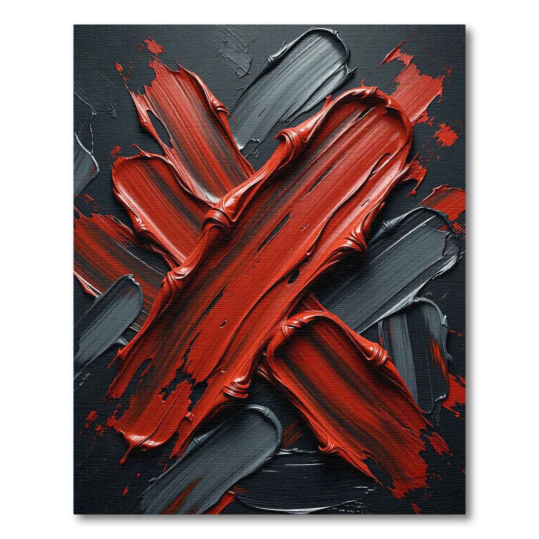 Bold Crimson Black Abstract Brushstroke Rug