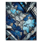 Distressed Blue World Map Cracked Texture Rug