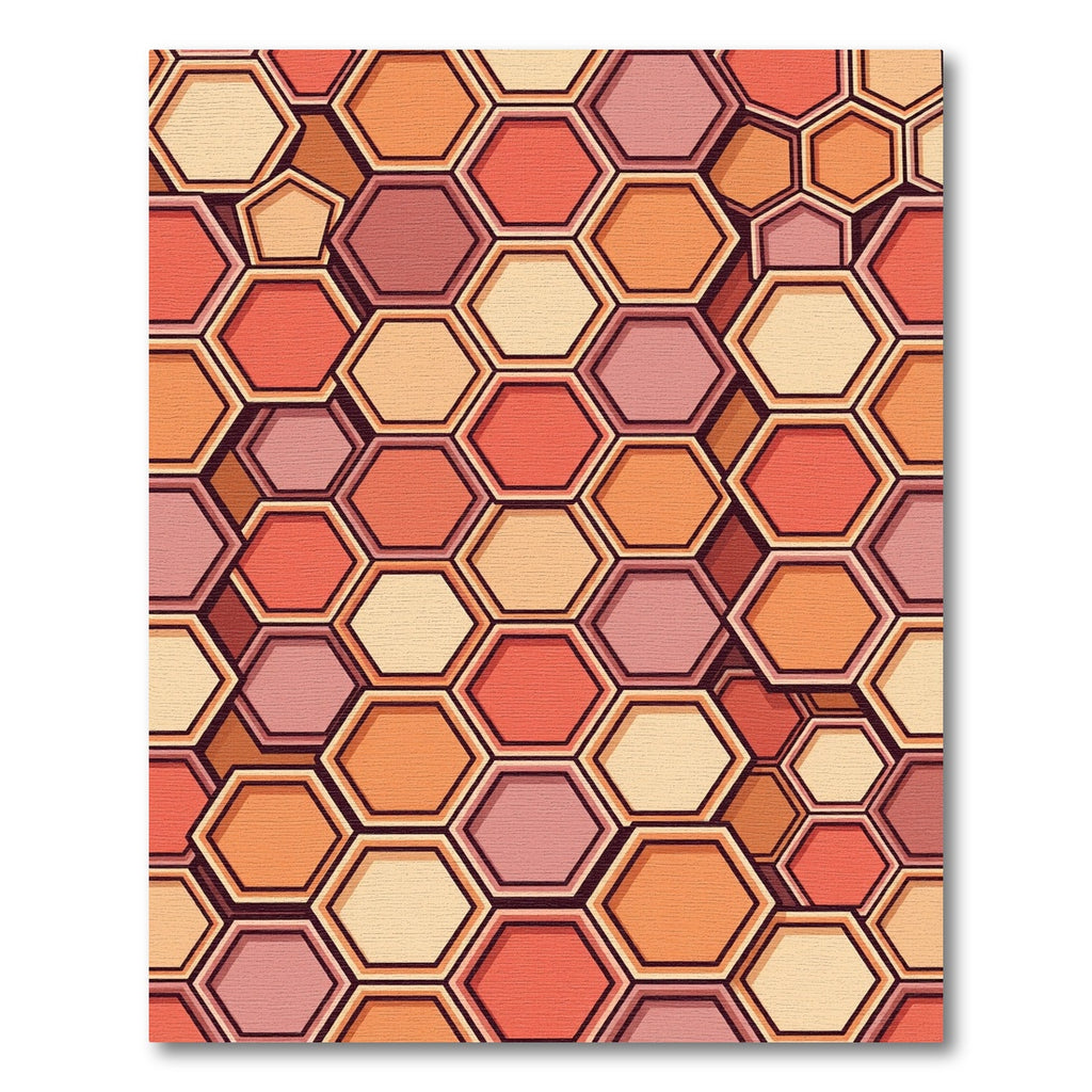 Warm Tone Hexagonal Geometric Abstraction Rug