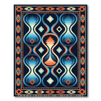 Abstract Hourglass Blue Orange Border Rug