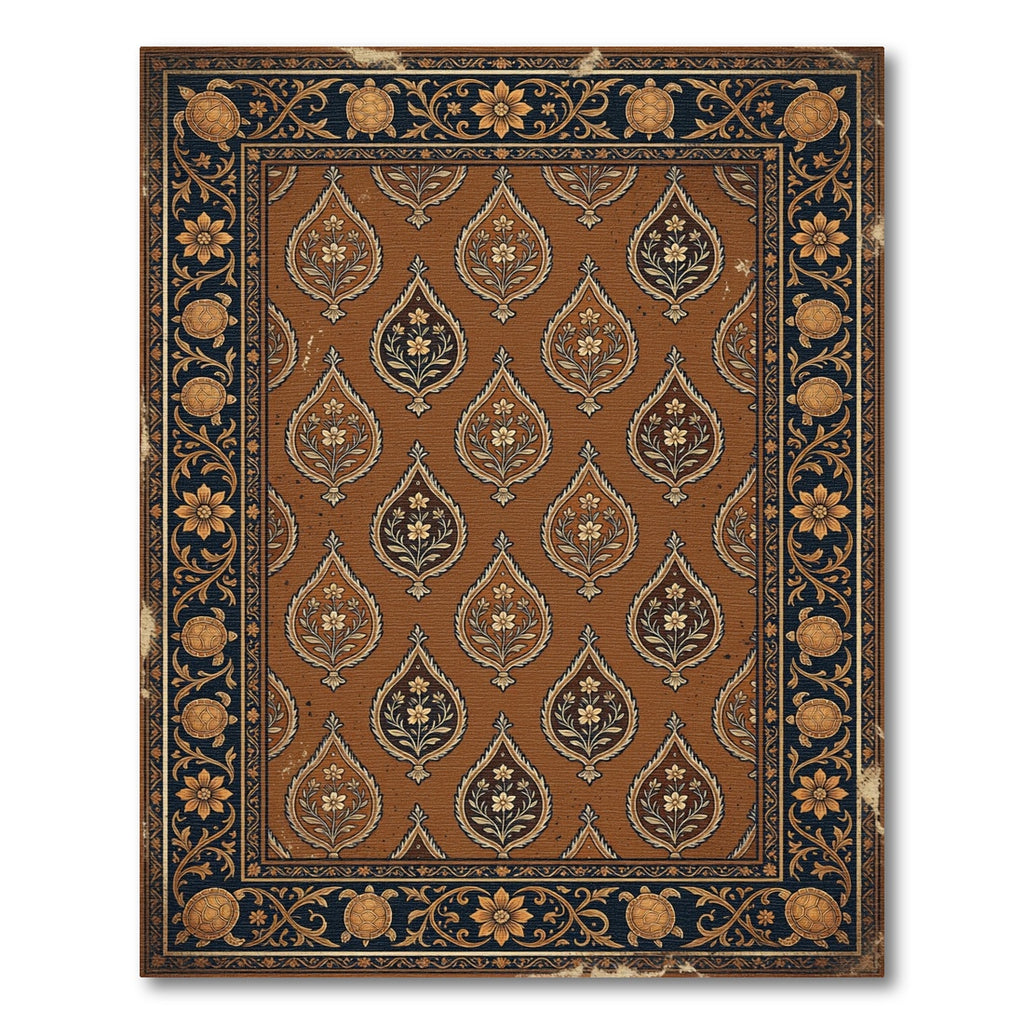 Ornate Paisley Floral Turtle Border Rug