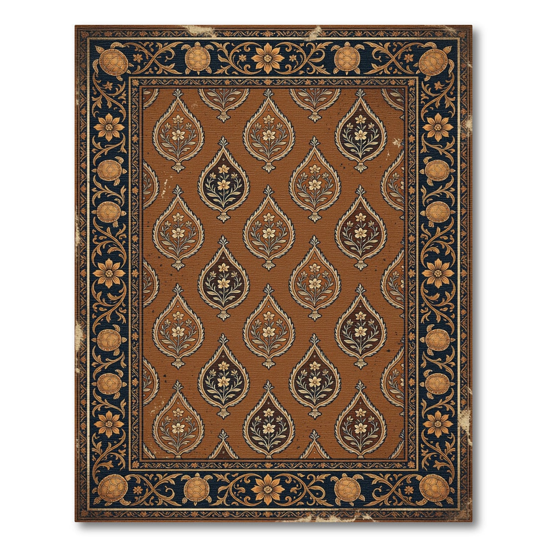 Ornate Paisley Floral Turtle Border Rug