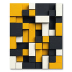 Modern Yellow Black White Geometric Block Rug